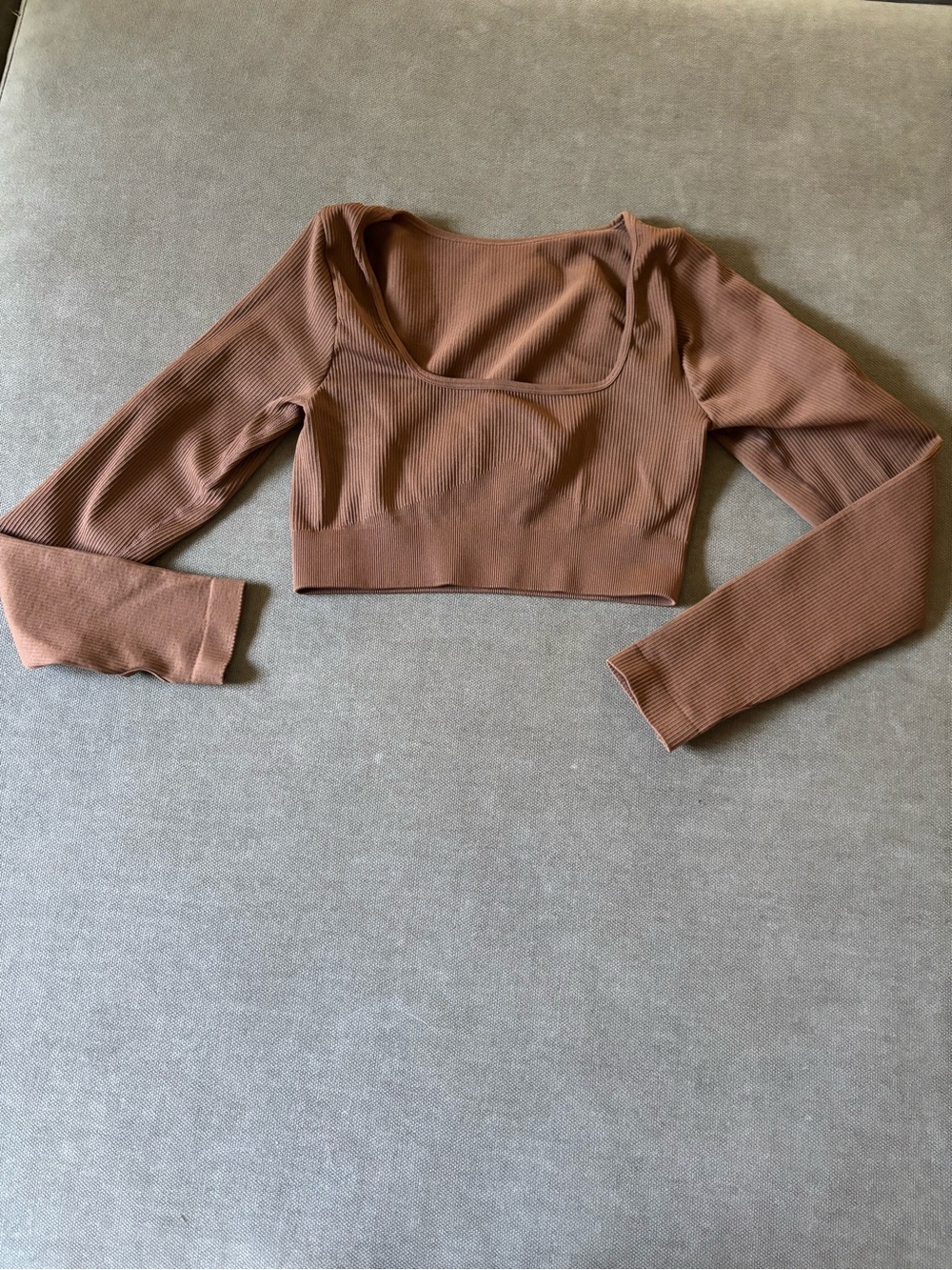 OQQ Ribbed Long-Sleeve Crop Top in Brown